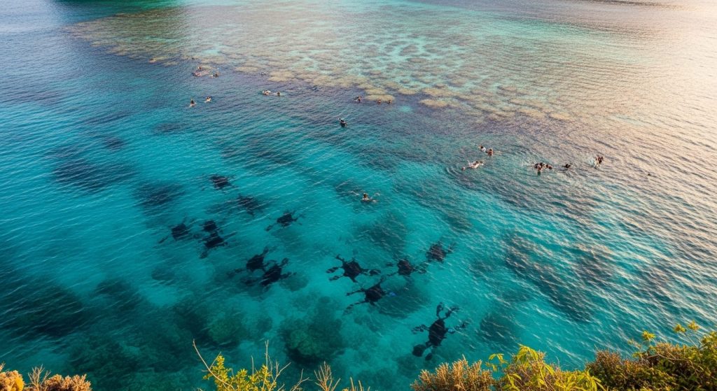 snorkeling spots of Nusa Penida, clear water and coral at Manta Point and Crystal Bay