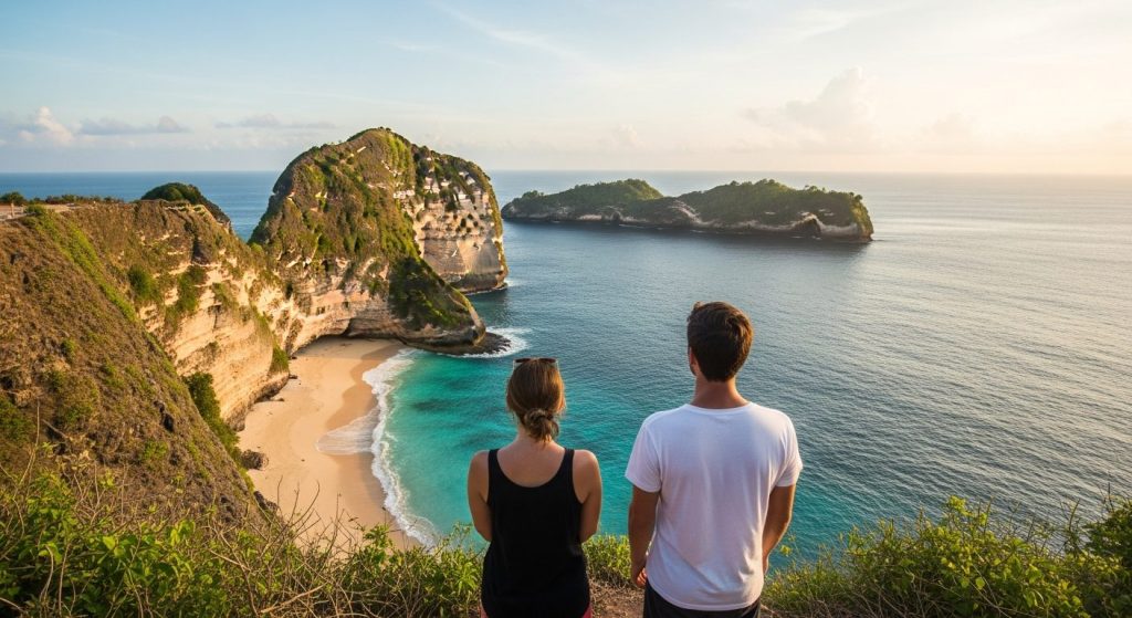 two day Nusa Penida tour, soft sunrise light over Diamond Beach and quiet clifftop scenery